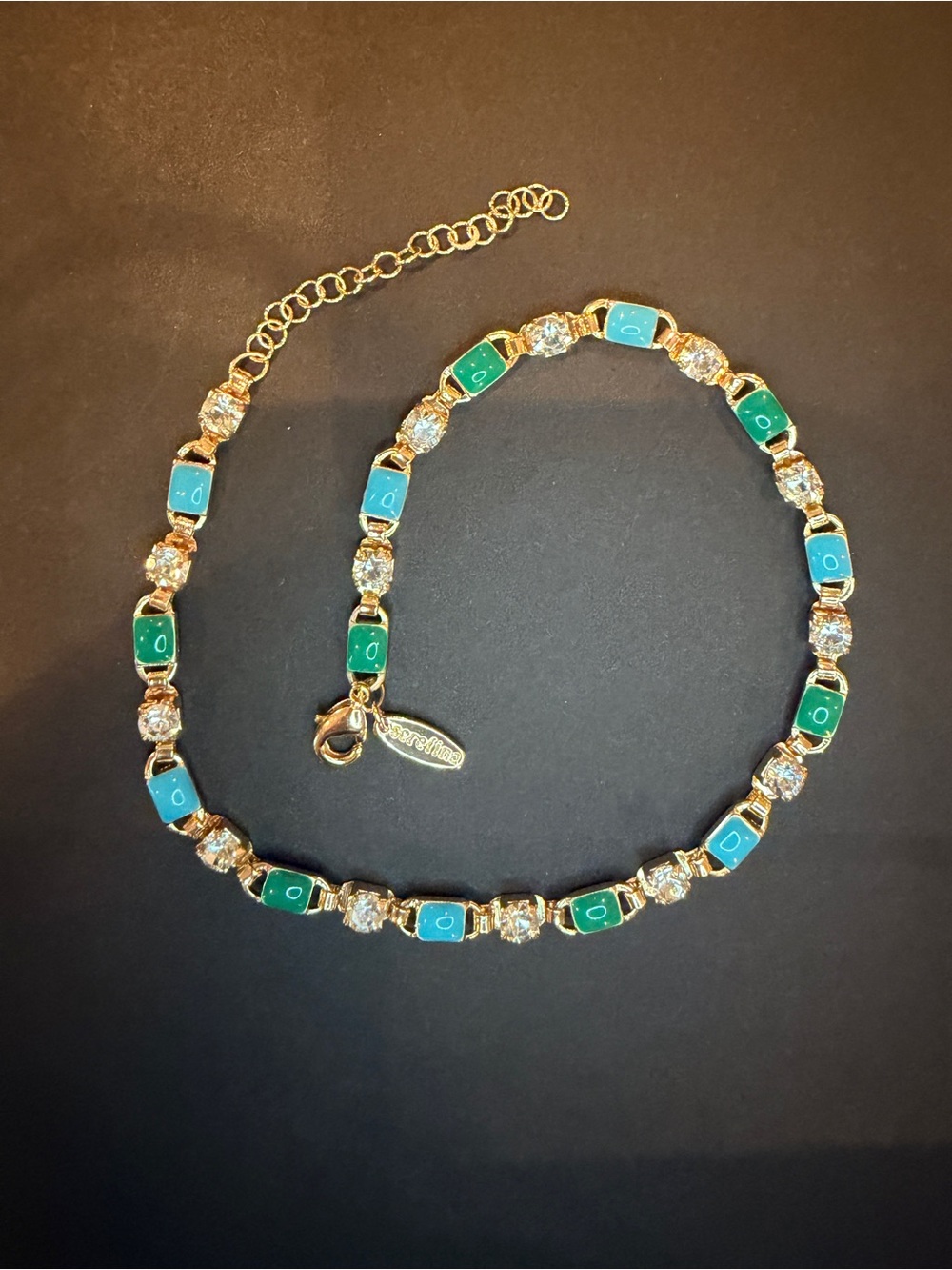 Serefina X Anthropologie Chicklet Tennis Anklet Blue Green CZ Gold Tone